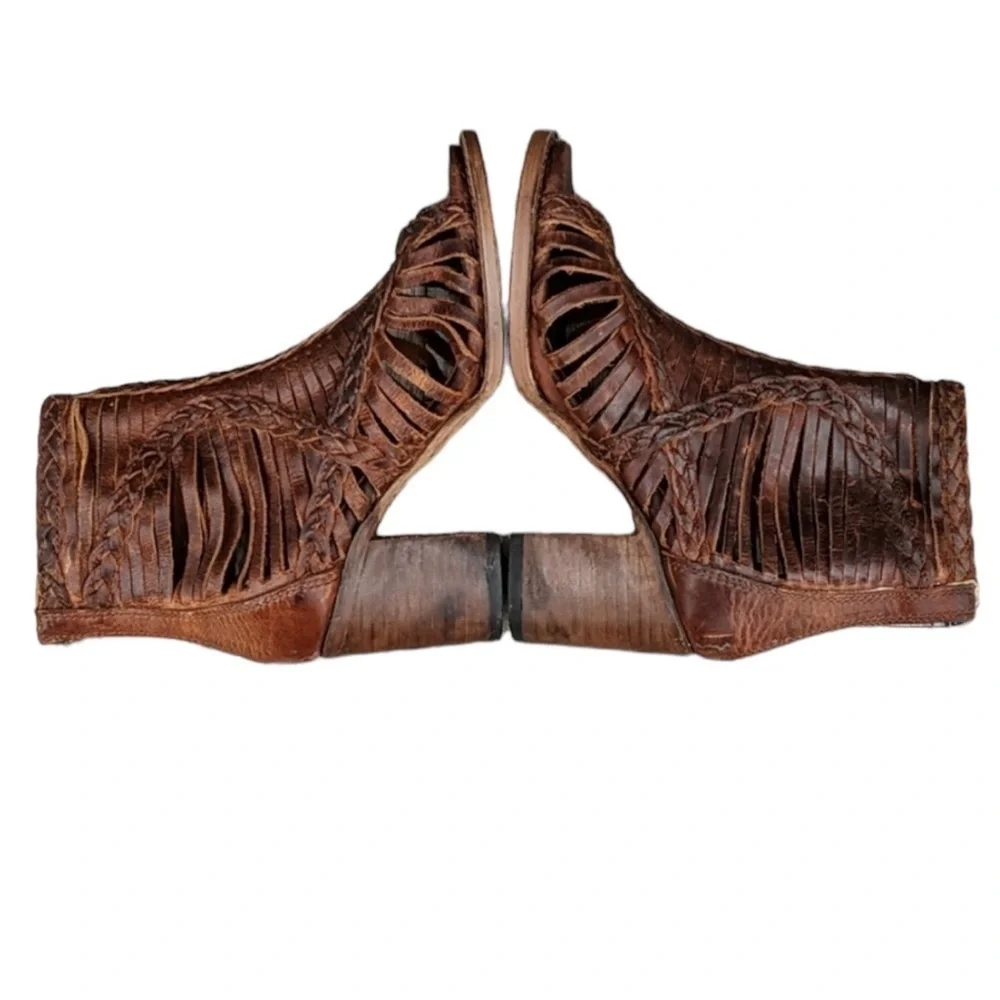 FREEBIRD by Stephen Leather Huarache Bela Open Toe Booties in Brown Size 7